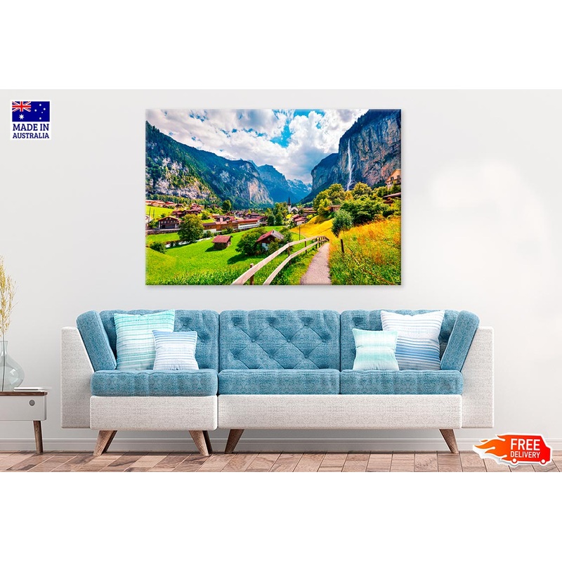 Waterfall In Lauterbrunnen Village Print 100% Australian Made