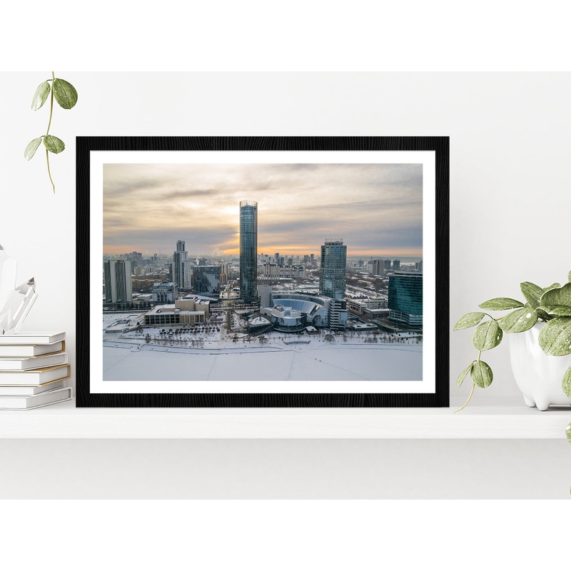 Yekaterinburg Cityscape In Winter Glass Framed Wall Art, Ready to Hang Quality Print