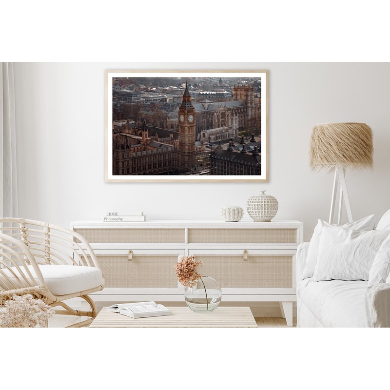 Aerial View Of Big Ben and London Cityscape, View from Above, Dramatic Sky Home Decor Premium Quality Poster Print Choose Your Sizes