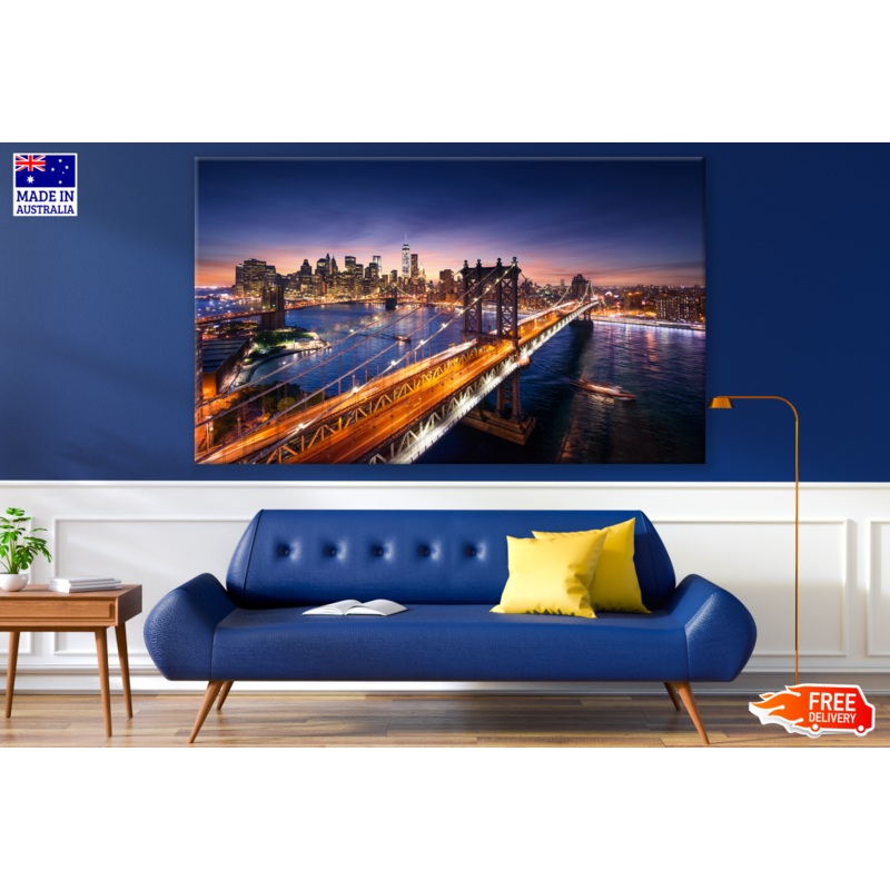 Newyork Brookelyn Bridge Night View Photograph Print 100% Australian Made