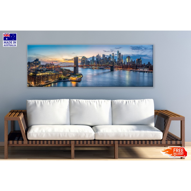 Panoramic Canvas Brooklyn Bridge in New York City High Quality 100% Australian made wall Canvas Print ready to hang