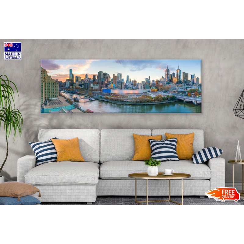 Panoramic Canvas City Skyline View High Quality 100% Australian made wall Canvas Print ready to hang