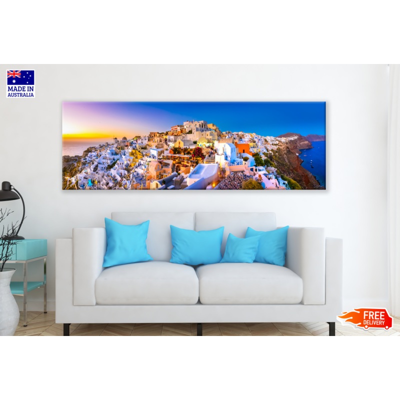 Panoramic Canvas Greece Building Landscape High Quality 100% Australian made wall Canvas Print ready to hang