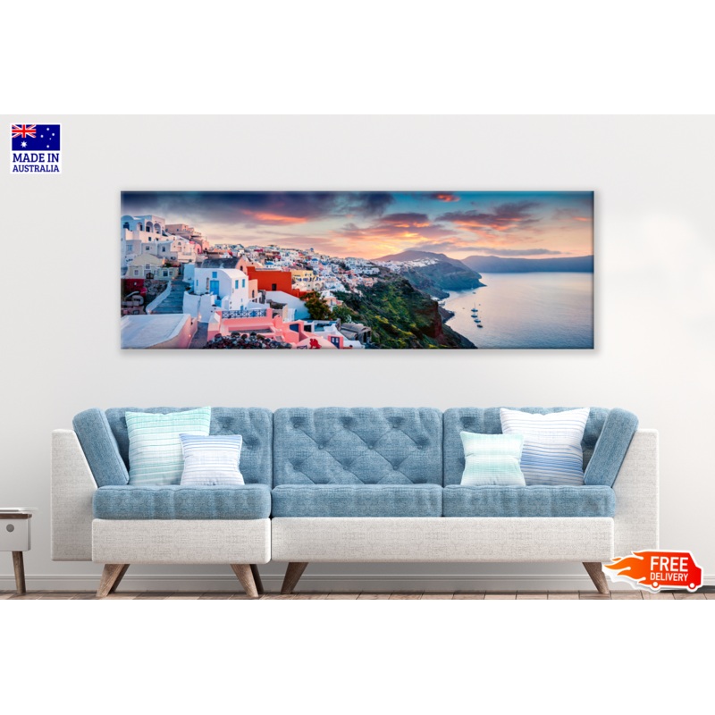 Panoramic Canvas Greece Landscape High Quality 100% Australian made wall Canvas Print ready to hang