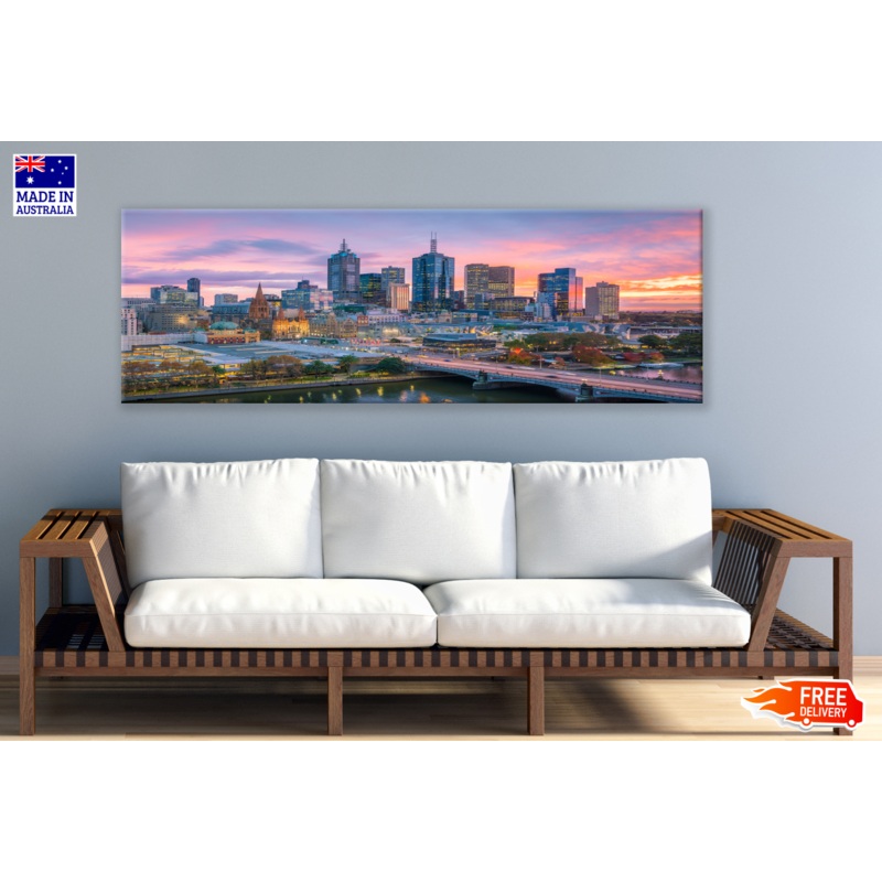 Panoramic Canvas  Melbourn City Sunset High Quality 100% Australian made wall Canvas Print ready to hang