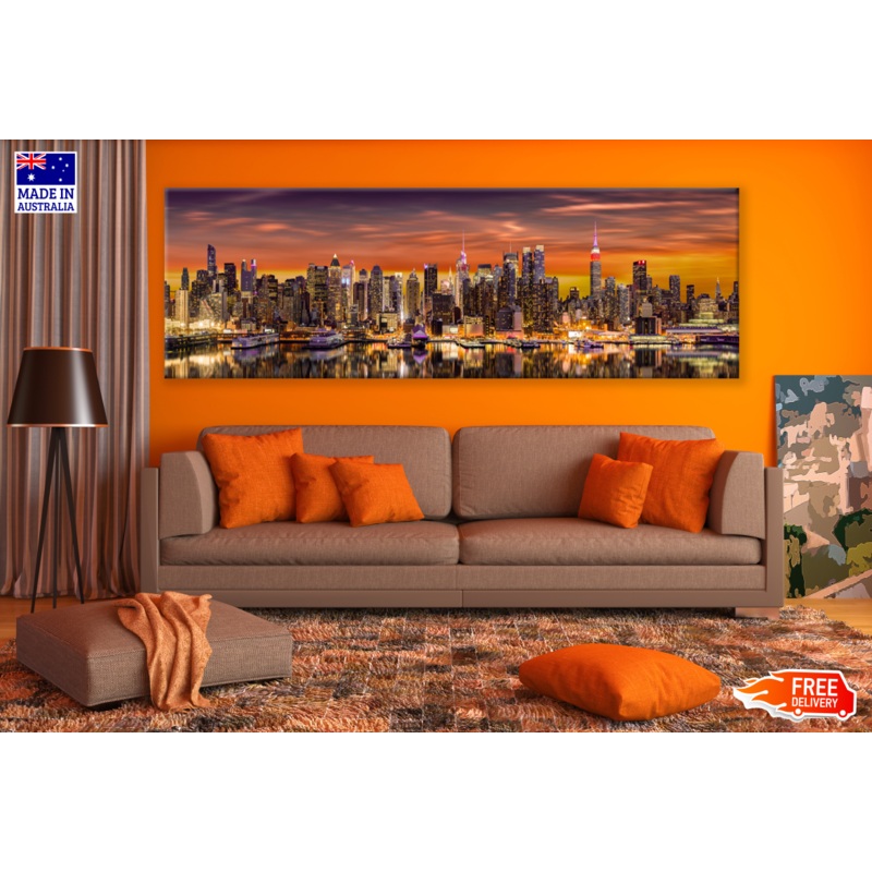 Panoramic Canvas New York City Sky line View High Quality 100% Australian made wall Canvas Print ready to hang