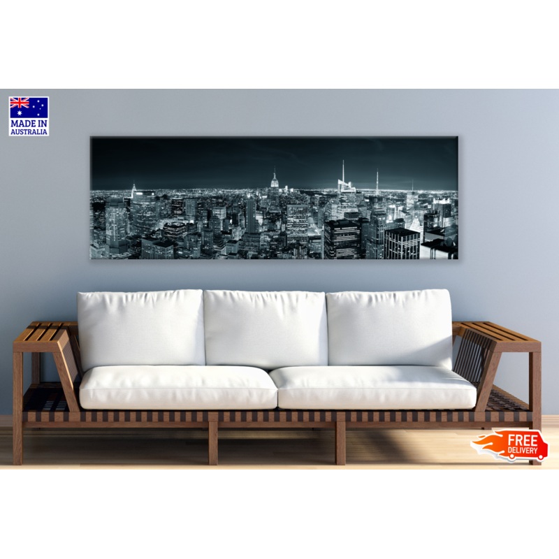 Panoramic Canvas New York City Skyline View Night High Quality 100% Australian made wall Canvas Print ready to hang