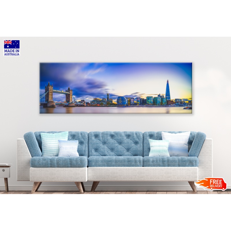 Panoramic Canvas Tower Bridge & City View High Quality 100% Australian made wall Canvas Print ready to hang