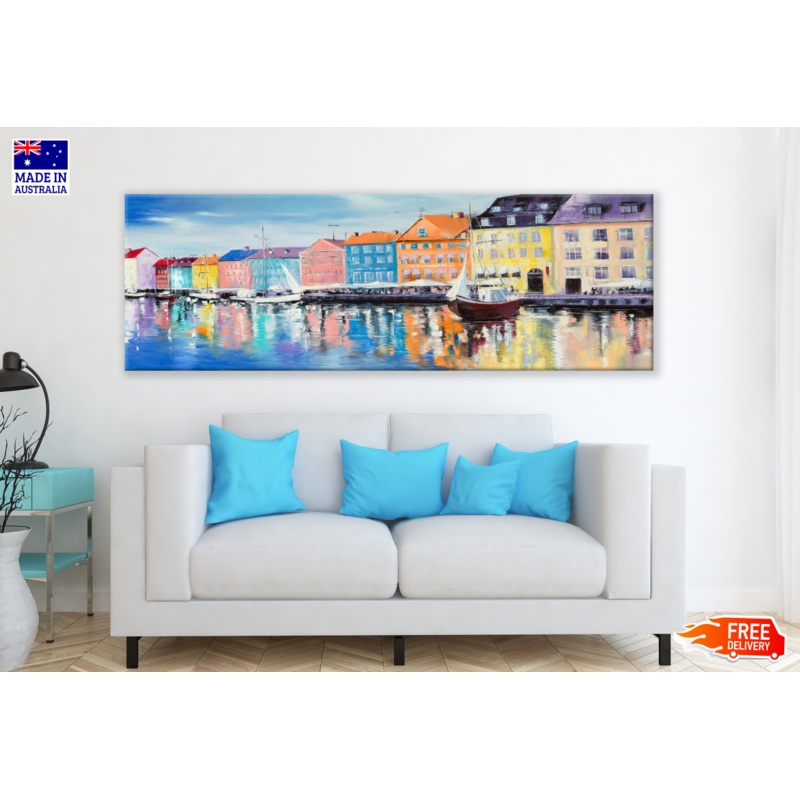 Panoramic Copenhagen Bay Surrounded by Colorful Buildings High Quality 100% Australian made wall Canvas Print ready to hang