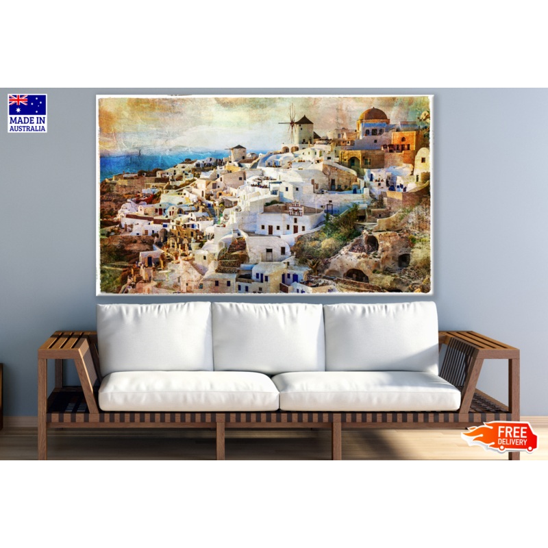 Sunset in Santorini Vintage Look Photograph Print 100% Australian Made
