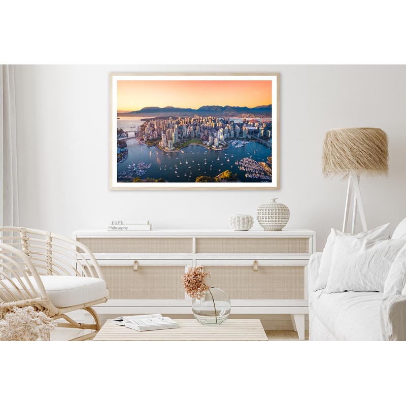 Beautiful Aerial View of Downtown Vancouver Skyline, British Columbia, Canada at Sunset Home Decor Premium Quality Poster Print Choose Your Sizes