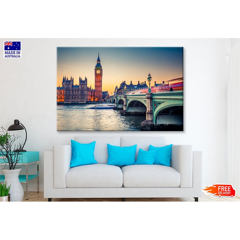 Big Ben and Westminster Bridge at Dusk Wall Art Decor 100% Australian Made