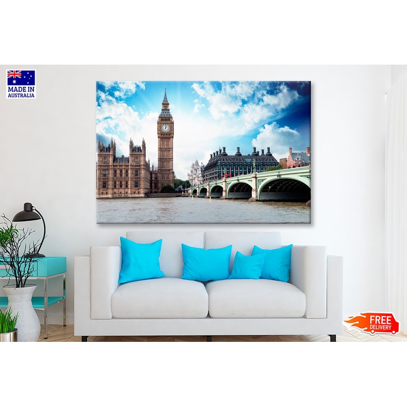 Big Ben, The Houses of Parliament and Westminster Bridge in London Wall Art Decor 100% Australian Made