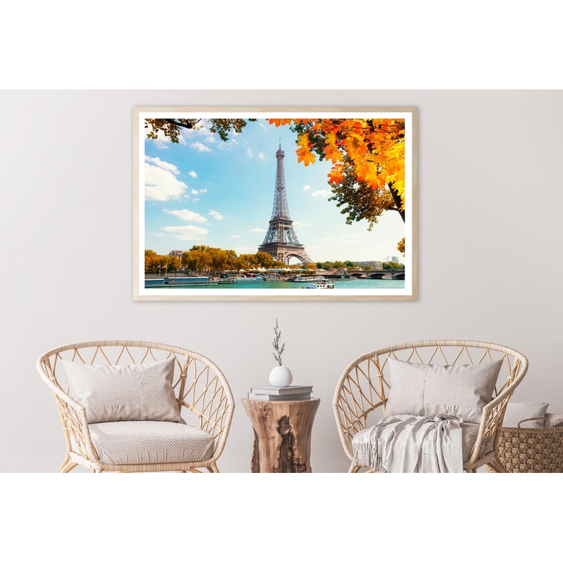 Boat Is in The Water Near the Eiffel Tower Home Decor Premium Quality Poster Print Choose Your Sizes