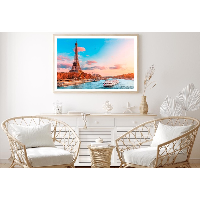 Boat Traveling Down a River Next to The Eiffel Tower Home Decor Premium Quality Poster Print Choose Your Sizes