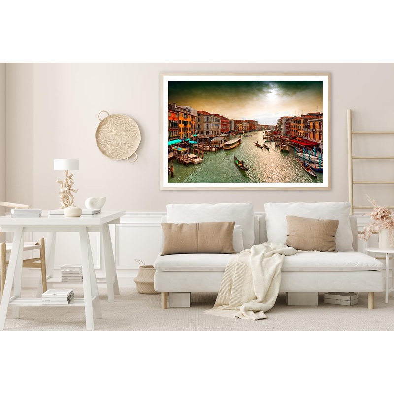 Boats And Gondolas on The Grand Canal of Venice, View from Bridge Rialto Home Decor Premium Quality Poster Print Choose Your Sizes