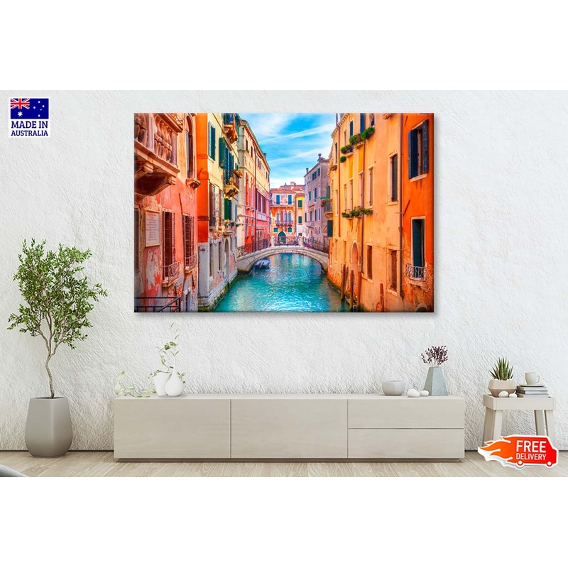 Narrow Canal with A Bridge in The Middle Wall Art Decor 100% Australian Made