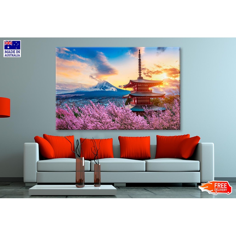 Pagoda In the Middle of a Field of Flowers Wall Art Decor 100% Australian Made