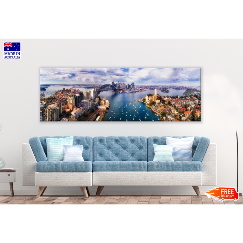 Panoramic Canvas Sydney City Skyline View High Quality 100% Australian made wall Canvas Print ready to hang