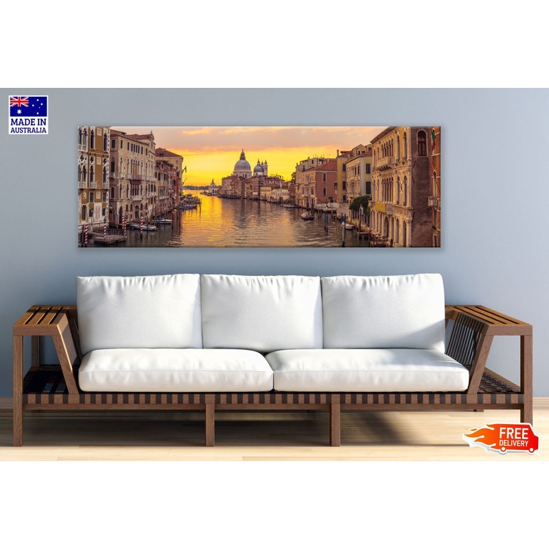 Panoramic Canvas Venice City & Canal with Sunrise View High Quality 100% Australian made wall Canvas Print ready to hang