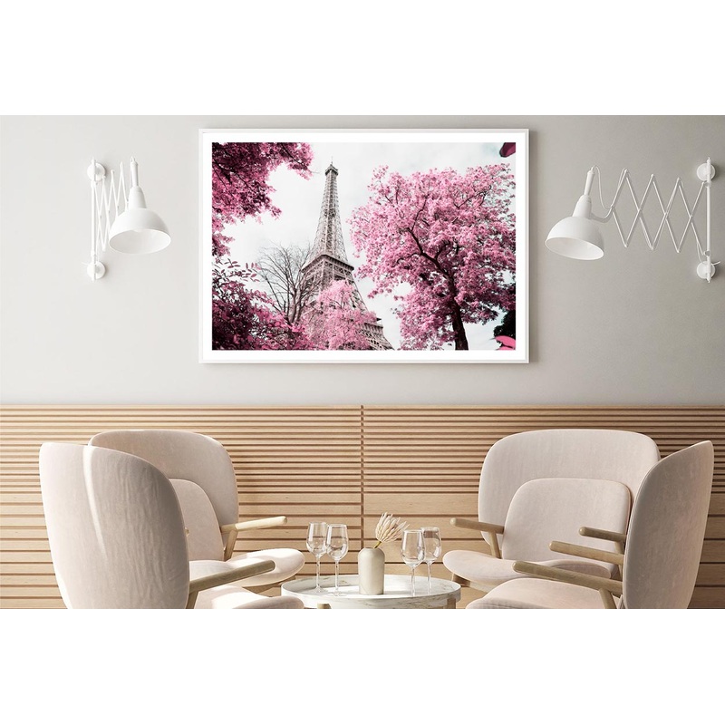 Pink Tree In Front of The Eiffel Tower Home Decor Premium Quality Poster Print Choose Your Sizes