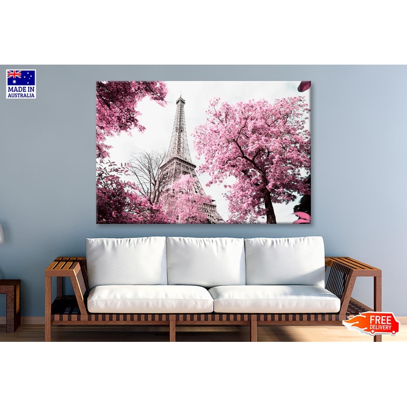 Pink Tree In Front of The Eiffel Tower Wall Art Decor 100% Australian Made