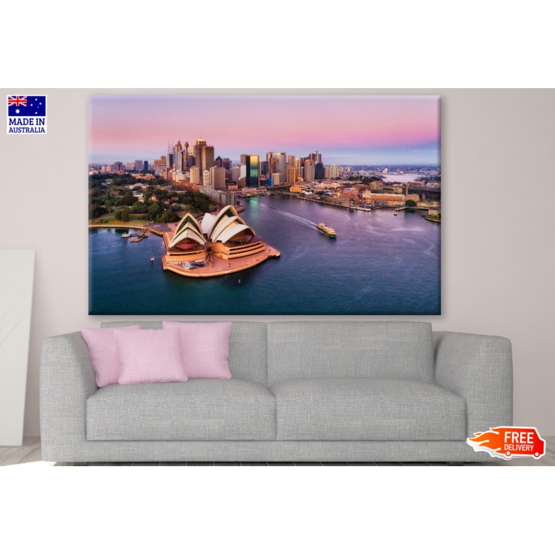 Pinkish Colourful Sunrise Over Sydney City Photograph Print 100% Australian Made