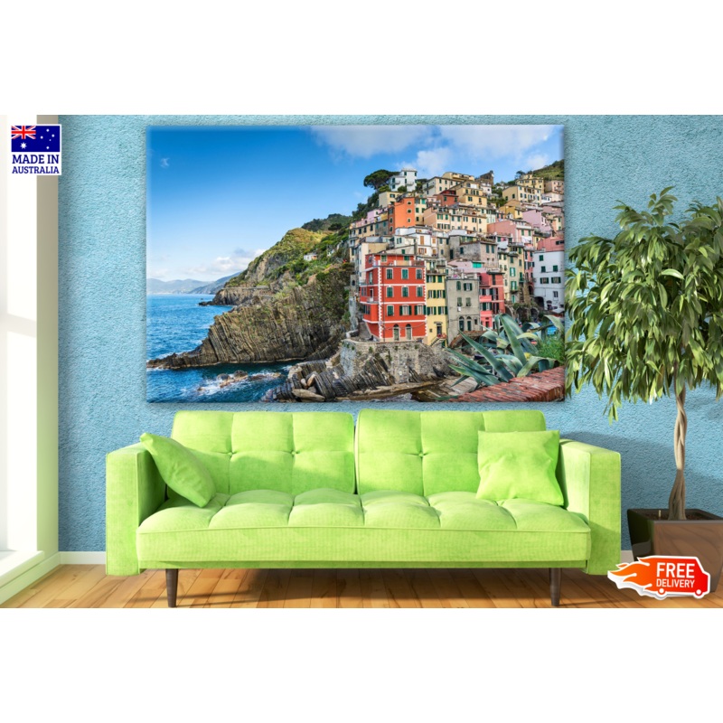 Riomaggiore village, Cinque Terre National Park in Italy Colourful Building View Photograph Print 100% Australian Made
