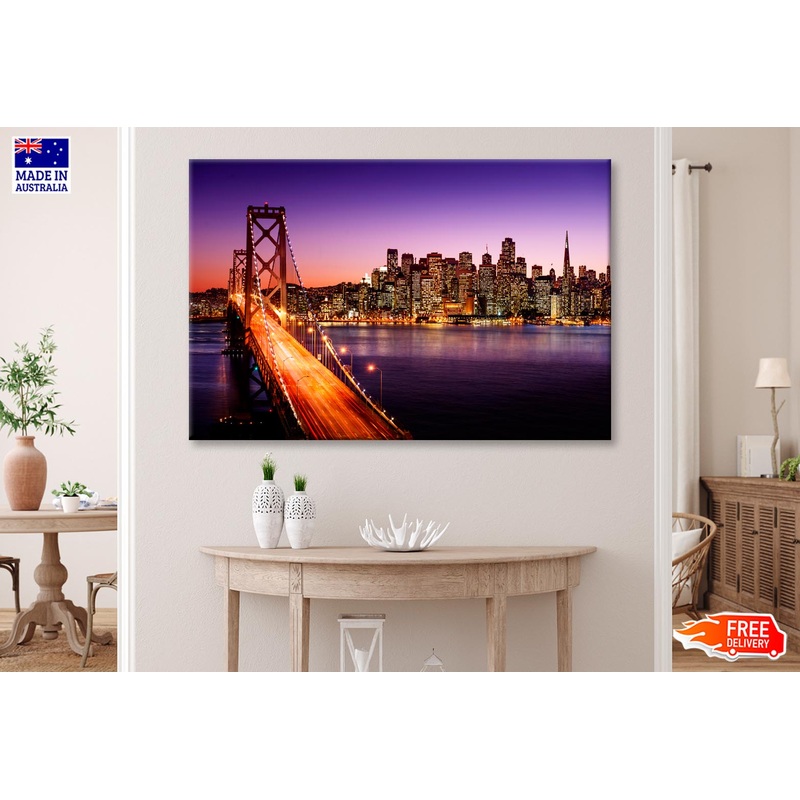San Francisco Skyline and Bay Bridge at Sunset, California  Wall Art Decor 100% Australian Made