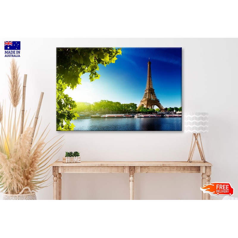 Seine In Paris with Eiffel Tower in Sunrise Time Wall Art Decor 100% Australian Made