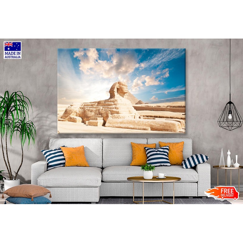 Sphinx Statue in Front of a Pyramid, Egypt Wall Art Decor 100% Australian Made