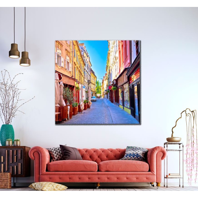 Square Canvas Colourful City Evening Photograph High Quality Print 100% Australian Made