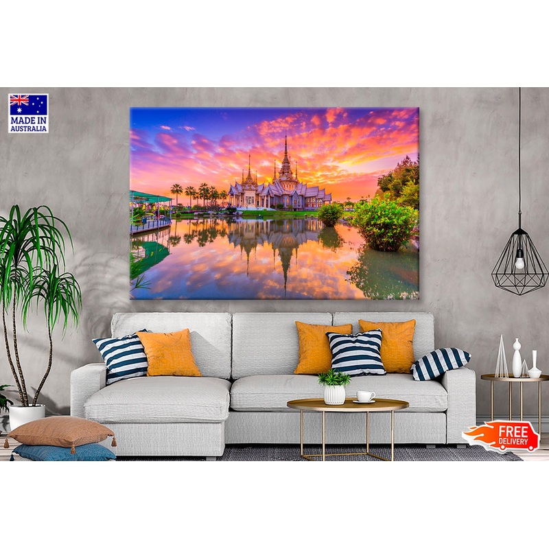 Sunset In Temple at Wat None Kum in Thailand Wall Art Decor 100% Australian Made