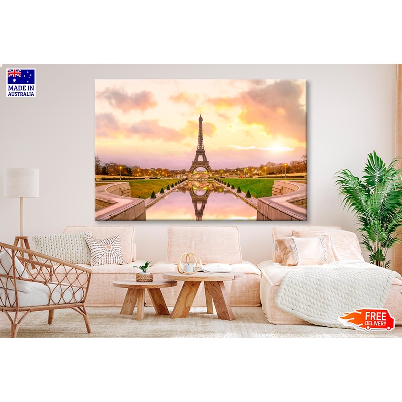 View Of the Eiffel Tower from The Reflecting Pool Wall Art Decor 100% Australian Made
