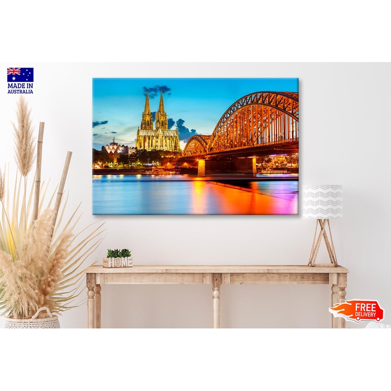 View On Cologne Cathedral and Hohenzollern Bridge, Germany Wall Art Decor 100% Australian Made