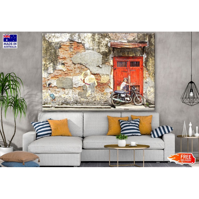 Wall Art of a Biker & Kid Photograph Print 100% Australian Made