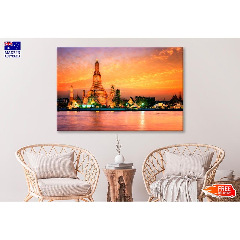 Wat Arun In Sunset at Bangkok, Thailand Wall Art Decor 100% Australian Made