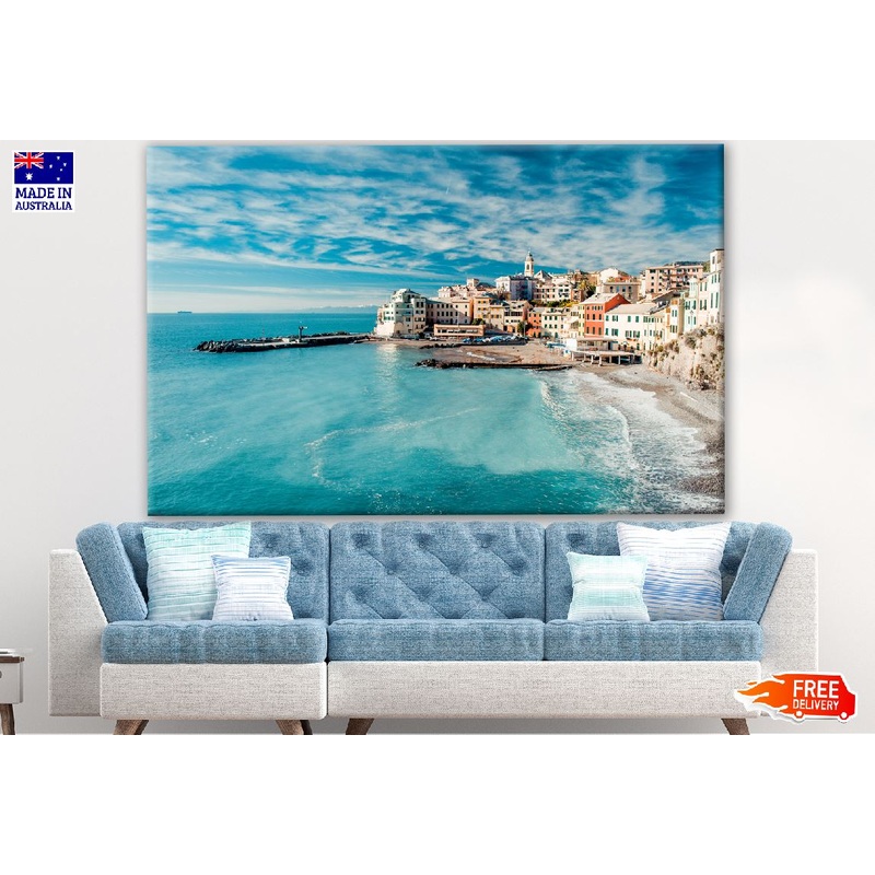 Beach & Bogliasco Town in Italy Print 100% Australian Made