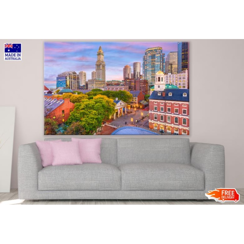 Boston USA Buildings Sunset Scenery Photograph Print 100% Australian Made