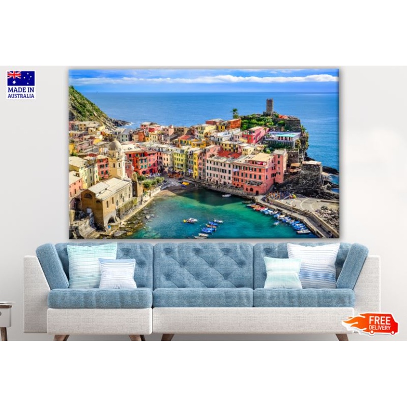 Ocean & Harbor in Colorful Village Vernazza Italy Print 100% Australian Made