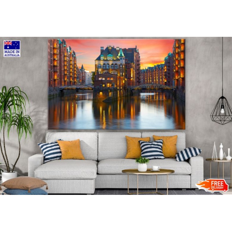 Old Speicherstadt in Hamburg at Sunset Photograph Print 100% Australian Made