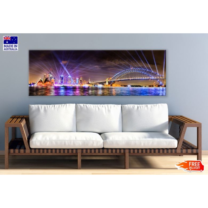 Panoramic Canvas City Night View High Quality 100% Australian made wall Canvas Print ready to hang