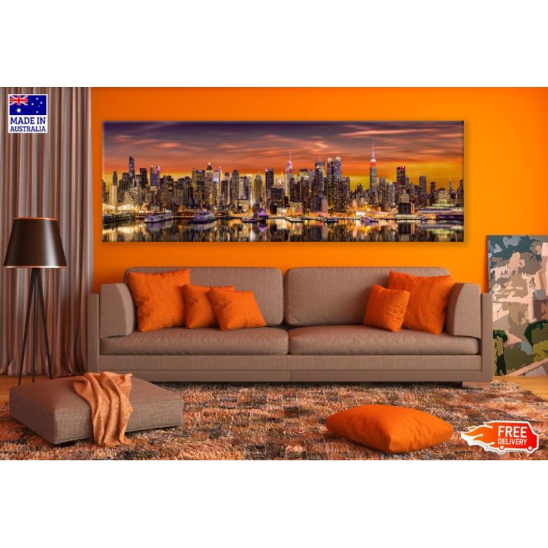 Panoramic Canvas City Sunset View High Quality 100% Australian made wall Canvas Print ready to hang