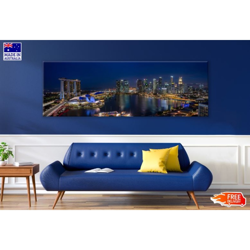 Panoramic Canvas Singapore City Night View Photograph High Quality 100% Australian Made Wall Canvas Print Ready to Hang
