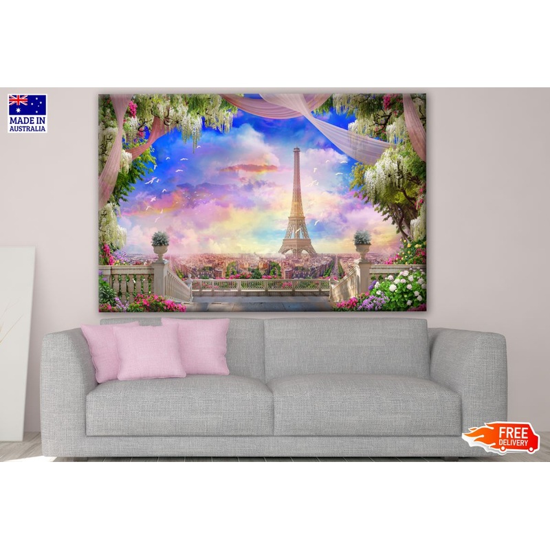 Paris City with Eiffel View through Window Print 100% Australian Made