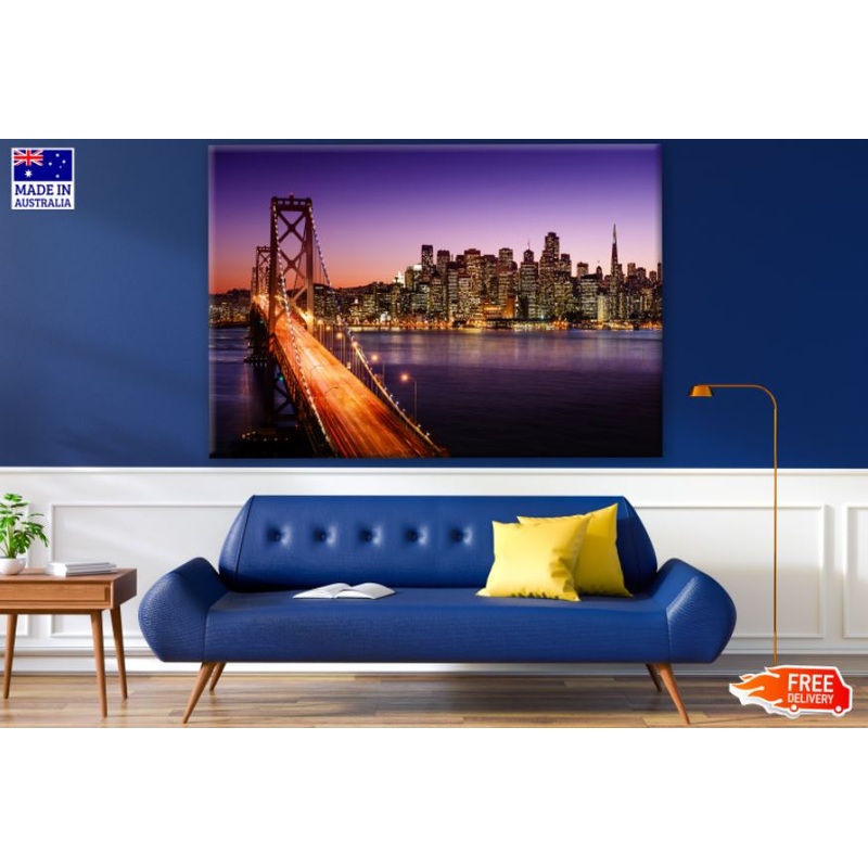 San Francisco Skyline & Bay Bridge Night Photograph Print 100% Australian Made