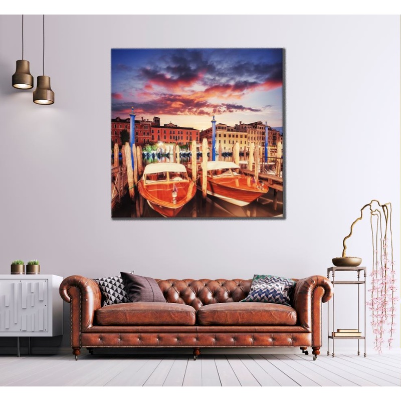 Square Canvas Boats & Buildings Photograph High Quality Print 100% Australian Made