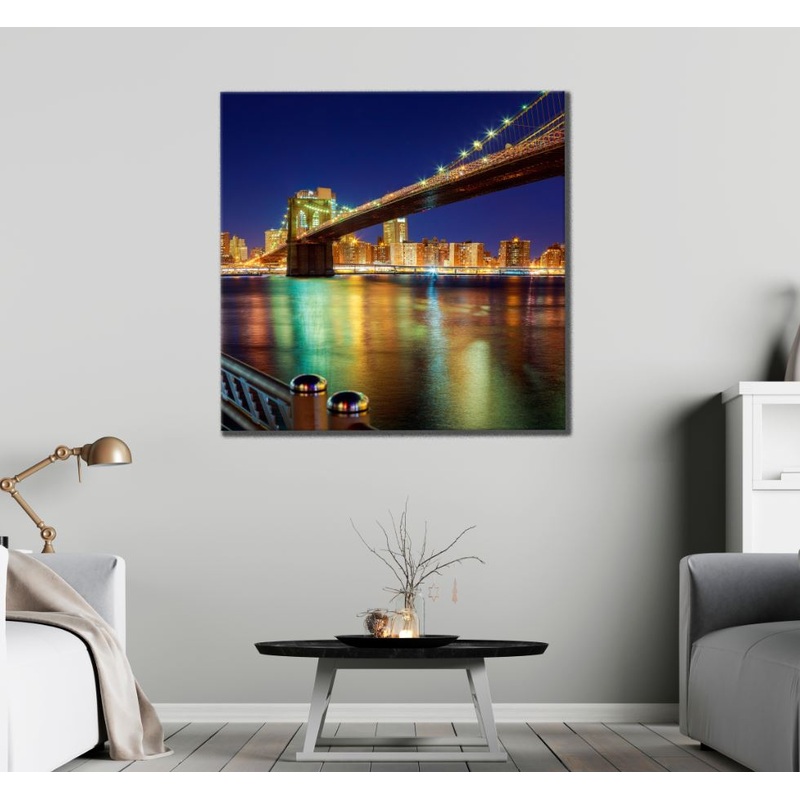 Square Canvas City & Bridge Night View Photograph High Quality Print 100% Australian Made