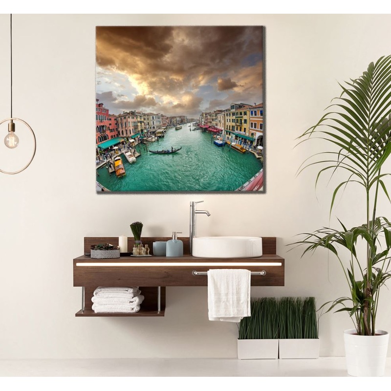 Square Canvas City & Canal Aerial View Photograph High Quality Print 100% Australian Made