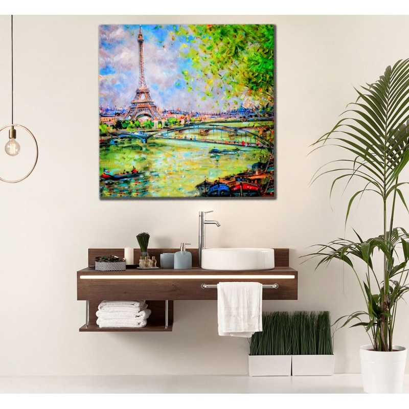 Square Canvas Eiffel Tower & Nature Scenery Watercolor Painting High Quality Print 100% Australian Made